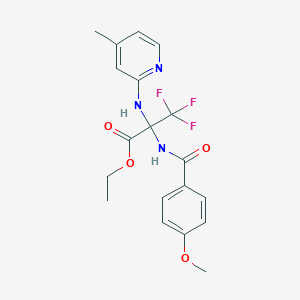 molecular formula C19H20F3N3O4 B11485507 ethyl 3,3,3-trifluoro-N-[(4-methoxyphenyl)carbonyl]-2-[(4-methylpyridin-2-yl)amino]alaninate 