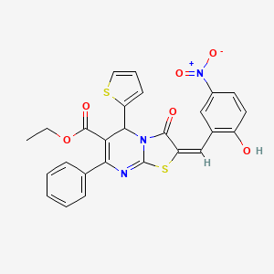 ethyl (2E)-2-(2-hydroxy-5-nitrobenzylidene)-3-oxo-7-phenyl-5-(thiophen-2-yl)-2,3-dihydro-5H-[1,3]thiazolo[3,2-a]pyrimidine-6-carboxylate