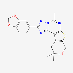 molecular formula C20H18N4O3S B11485636 4-(1,3-benzodioxol-5-yl)-7,14,14-trimethyl-13-oxa-10-thia-3,5,6,8-tetrazatetracyclo[7.7.0.02,6.011,16]hexadeca-1(9),2,4,7,11(16)-pentaene 