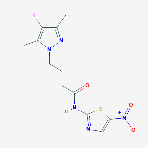 molecular formula C12H14IN5O3S B11485705 4-(4-iodo-3,5-dimethyl-1H-pyrazol-1-yl)-N-(5-nitro-1,3-thiazol-2-yl)butanamide 