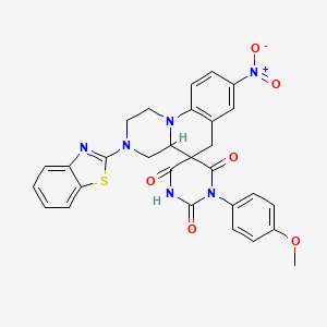 3'-(1,3-Benzothiazol-2-YL)-5-(4-methoxyphenyl)-8'-nitro-1',2',3',4',4'A,6'-hexahydrospiro[1,5-diazinane-3,5'-pyrazino[1,2-A]quinoline]-2,4,6-trione