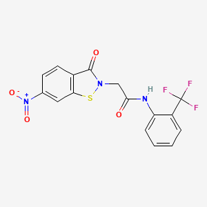 molecular formula C16H10F3N3O4S B11485895 2-(6-nitro-3-oxo-1,2-benzothiazol-2(3H)-yl)-N-[2-(trifluoromethyl)phenyl]acetamide 