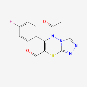 molecular formula C14H11FN4O2S B11485948 1,1'-[6-(4-fluorophenyl)-5H-[1,2,4]triazolo[3,4-b][1,3,4]thiadiazine-5,7-diyl]diethanone 