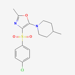 molecular formula C16H19ClN2O3S B11485962 1-{4-[(4-Chlorophenyl)sulfonyl]-2-methyl-1,3-oxazol-5-yl}-4-methylpiperidine 