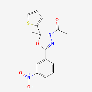 molecular formula C15H13N3O4S B11486166 3-Acetyl-2-methyl-5-(3-nitrophenyl)-2-thien-2-yl-2,3-dihydro-1,3,4-oxadiazole 