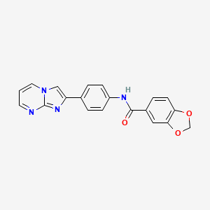 molecular formula C20H14N4O3 B11486250 N-(4-(imidazo[1,2-a]pyrimidin-2-yl)phenyl)benzo[d][1,3]dioxole-5-carboxamide 