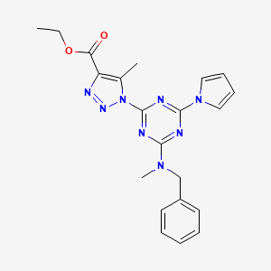 molecular formula C21H22N8O2 B11486257 ethyl 1-{4-[benzyl(methyl)amino]-6-(1H-pyrrol-1-yl)-1,3,5-triazin-2-yl}-5-methyl-1H-1,2,3-triazole-4-carboxylate 