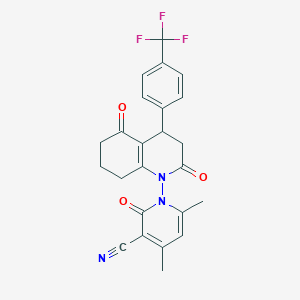 molecular formula C24H20F3N3O3 B11486275 1-{2,5-dioxo-4-[4-(trifluoromethyl)phenyl]-3,4,5,6,7,8-hexahydroquinolin-1(2H)-yl}-4,6-dimethyl-2-oxo-1,2-dihydropyridine-3-carbonitrile 