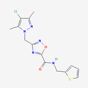 molecular formula C14H14ClN5O2S B11486304 3-[(4-chloro-3,5-dimethyl-1H-pyrazol-1-yl)methyl]-N-(thiophen-2-ylmethyl)-1,2,4-oxadiazole-5-carboxamide 