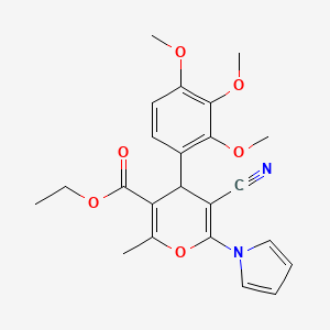 molecular formula C23H24N2O6 B11486318 ethyl 5-cyano-2-methyl-6-(1H-pyrrol-1-yl)-4-(2,3,4-trimethoxyphenyl)-4H-pyran-3-carboxylate 