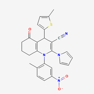 molecular formula C26H22N4O3S B11486325 1-(2-methyl-5-nitrophenyl)-4-(5-methylthiophen-2-yl)-5-oxo-2-(1H-pyrrol-1-yl)-1,4,5,6,7,8-hexahydroquinoline-3-carbonitrile 