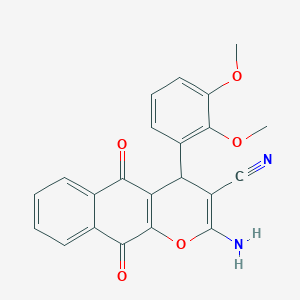 molecular formula C22H16N2O5 B11486347 2-amino-4-(2,3-dimethoxyphenyl)-5,10-dioxo-5,10-dihydro-4H-benzo[g]chromene-3-carbonitrile 