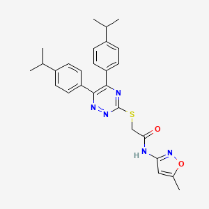 2-({5,6-bis[4-(propan-2-yl)phenyl]-1,2,4-triazin-3-yl}sulfanyl)-N-(5-methyl-1,2-oxazol-3-yl)acetamide