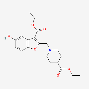 molecular formula C20H25NO6 B11486425 Ethyl 1-{[3-(ethoxycarbonyl)-5-hydroxy-1-benzofuran-2-yl]methyl}piperidine-4-carboxylate 