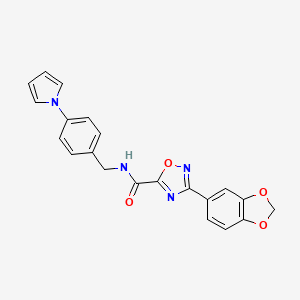 molecular formula C21H16N4O4 B11486457 3-(1,3-benzodioxol-5-yl)-N-[4-(1H-pyrrol-1-yl)benzyl]-1,2,4-oxadiazole-5-carboxamide 