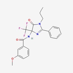 molecular formula C21H20F3N3O3 B11486490 3-methoxy-N-[5-oxo-2-phenyl-1-propyl-4-(trifluoromethyl)-4,5-dihydro-1H-imidazol-4-yl]benzamide 