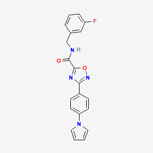 molecular formula C20H15FN4O2 B11486502 N-(3-fluorobenzyl)-3-[4-(1H-pyrrol-1-yl)phenyl]-1,2,4-oxadiazole-5-carboxamide 