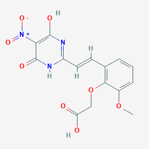 molecular formula C15H13N3O8 B11486553 {2-[(E)-2-(4-hydroxy-5-nitro-6-oxo-1,6-dihydropyrimidin-2-yl)ethenyl]-6-methoxyphenoxy}acetic acid 