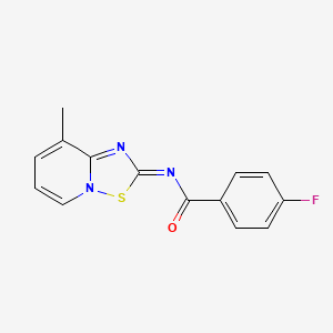 molecular formula C14H10FN3OS B11486599 4-fluoro-N-[(2E)-8-methyl-2H-[1,2,4]thiadiazolo[2,3-a]pyridin-2-ylidene]benzamide 