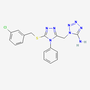 molecular formula C17H15ClN8S B11486603 1-({5-[(3-chlorobenzyl)sulfanyl]-4-phenyl-4H-1,2,4-triazol-3-yl}methyl)-1H-tetrazol-5-amine 