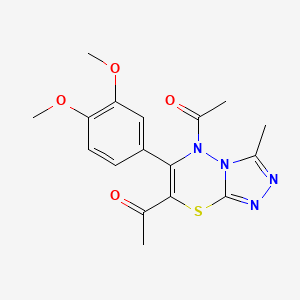 molecular formula C17H18N4O4S B11486610 1,1'-[6-(3,4-dimethoxyphenyl)-3-methyl-5H-[1,2,4]triazolo[3,4-b][1,3,4]thiadiazine-5,7-diyl]diethanone 