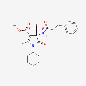 ethyl 1-cyclohexyl-2-methyl-5-oxo-4-[(3-phenylpropanoyl)amino]-4-(trifluoromethyl)-4,5-dihydro-1H-pyrrole-3-carboxylate