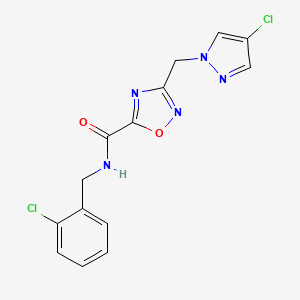 molecular formula C14H11Cl2N5O2 B11486621 N-(2-chlorobenzyl)-3-[(4-chloro-1H-pyrazol-1-yl)methyl]-1,2,4-oxadiazole-5-carboxamide 