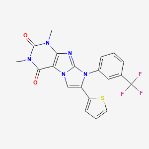 molecular formula C20H14F3N5O2S B11486647 1,3-dimethyl-7-(thiophen-2-yl)-8-[3-(trifluoromethyl)phenyl]-1H-imidazo[2,1-f]purine-2,4(3H,8H)-dione 