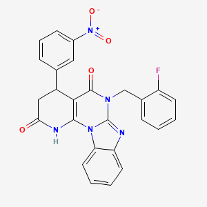 9-[(2-fluorophenyl)methyl]-6-(3-nitrophenyl)-1,3,9,11-tetrazatetracyclo[8.7.0.02,7.012,17]heptadeca-2(7),10,12,14,16-pentaene-4,8-dione