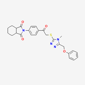 molecular formula C26H26N4O4S B11486688 2-[4-({[4-methyl-5-(phenoxymethyl)-4H-1,2,4-triazol-3-yl]sulfanyl}acetyl)phenyl]hexahydro-1H-isoindole-1,3(2H)-dione 