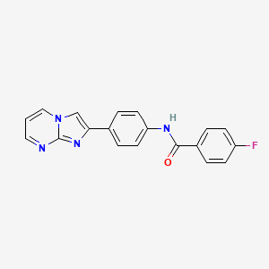 molecular formula C19H13FN4O B11486719 Benzamide, 4-fluoro-N-(4-imidazo[1,2-a]pyrimidin-2-ylphenyl)- 