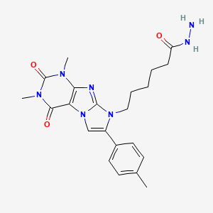 molecular formula C22H27N7O3 B11486755 6-[1,3-Dimethyl-7-(4-methylphenyl)-2,4-dioxo-1H,2H,3H,4H,8H-imidazo[1,2-G]purin-8-YL]hexanehydrazide 