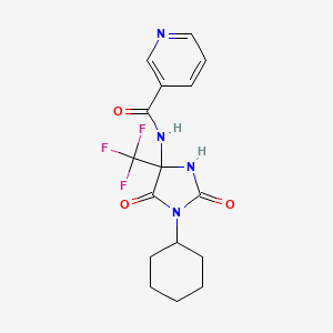 molecular formula C16H17F3N4O3 B11486786 N-[1-cyclohexyl-2,5-dioxo-4-(trifluoromethyl)imidazolidin-4-yl]pyridine-3-carboxamide 