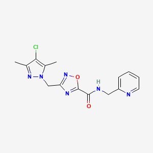 molecular formula C15H15ClN6O2 B11486792 3-[(4-chloro-3,5-dimethyl-1H-pyrazol-1-yl)methyl]-N-(pyridin-2-ylmethyl)-1,2,4-oxadiazole-5-carboxamide 