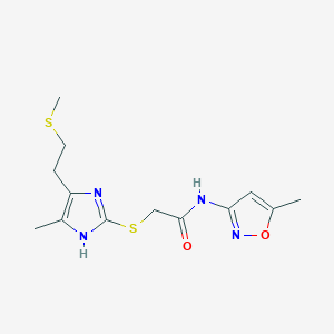 2-({4-methyl-5-[2-(methylsulfanyl)ethyl]-1H-imidazol-2-yl}sulfanyl)-N-(5-methyl-1,2-oxazol-3-yl)acetamide