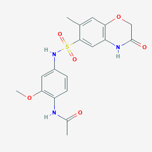 molecular formula C18H19N3O6S B11486869 N-(2-methoxy-4-{[(7-methyl-3-oxo-3,4-dihydro-2H-1,4-benzoxazin-6-yl)sulfonyl]amino}phenyl)acetamide 