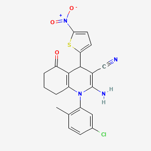 molecular formula C21H17ClN4O3S B11486940 2-Amino-1-(5-chloro-2-methylphenyl)-4-(5-nitrothiophen-2-yl)-5-oxo-1,4,5,6,7,8-hexahydroquinoline-3-carbonitrile 