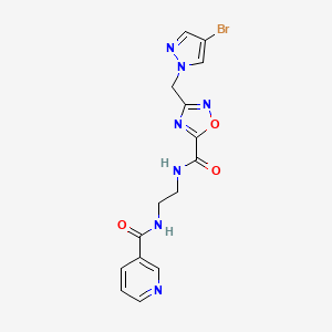 molecular formula C15H14BrN7O3 B11486942 N-{2-[({3-[(4-bromo-1H-pyrazol-1-yl)methyl]-1,2,4-oxadiazol-5-yl}carbonyl)amino]ethyl}pyridine-3-carboxamide 