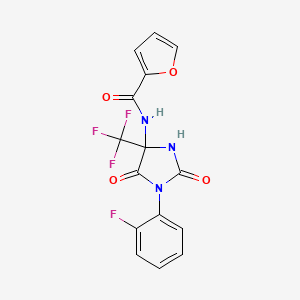 molecular formula C15H9F4N3O4 B11486971 N-[1-(2-fluorophenyl)-2,5-dioxo-4-(trifluoromethyl)imidazolidin-4-yl]furan-2-carboxamide 