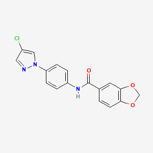 molecular formula C17H12ClN3O3 B11487024 N-[4-(4-chloro-1H-pyrazol-1-yl)phenyl]-1,3-benzodioxole-5-carboxamide 