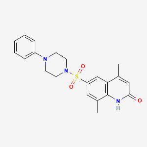 molecular formula C21H23N3O3S B11487055 4,8-dimethyl-6-[(4-phenylpiperazin-1-yl)sulfonyl]quinolin-2(1H)-one 