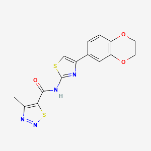 molecular formula C15H12N4O3S2 B11487061 N-[4-(2,3-dihydro-1,4-benzodioxin-6-yl)-1,3-thiazol-2-yl]-4-methyl-1,2,3-thiadiazole-5-carboxamide 