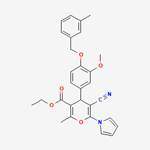 molecular formula C29H28N2O5 B11487098 ethyl 5-cyano-4-{3-methoxy-4-[(3-methylbenzyl)oxy]phenyl}-2-methyl-6-(1H-pyrrol-1-yl)-4H-pyran-3-carboxylate 