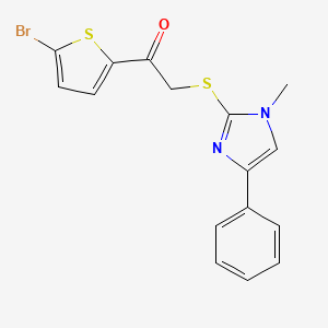 molecular formula C16H13BrN2OS2 B11487140 1-(5-bromothiophen-2-yl)-2-[(1-methyl-4-phenyl-1H-imidazol-2-yl)sulfanyl]ethanone 