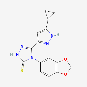 molecular formula C15H13N5O2S B11487372 4-(1,3-benzodioxol-5-yl)-5-(3-cyclopropyl-1H-pyrazol-5-yl)-4H-1,2,4-triazole-3-thiol 