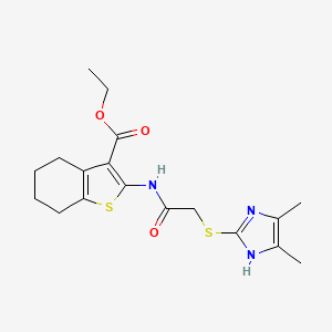 molecular formula C18H23N3O3S2 B11487381 ethyl 2-({[(4,5-dimethyl-1H-imidazol-2-yl)sulfanyl]acetyl}amino)-4,5,6,7-tetrahydro-1-benzothiophene-3-carboxylate 