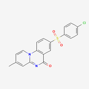 molecular formula C19H13ClN2O3S B11487393 8-[(4-chlorophenyl)sulfonyl]-3-methyl-6H-pyrido[1,2-a]quinazolin-6-one 