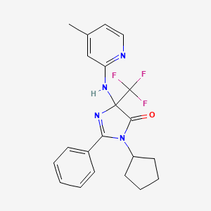 molecular formula C21H21F3N4O B11487398 3-cyclopentyl-5-[(4-methylpyridin-2-yl)amino]-2-phenyl-5-(trifluoromethyl)-3,5-dihydro-4H-imidazol-4-one 