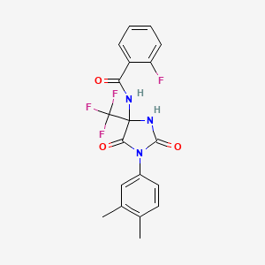 N-[1-(3,4-dimethylphenyl)-2,5-dioxo-4-(trifluoromethyl)imidazolidin-4-yl]-2-fluorobenzamide