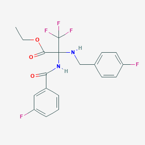 molecular formula C19H17F5N2O3 B11487455 Ethyl 3,3,3-trifluoro-2-(3-fluorobenzamido)-2-(4-fluorobenzylamino)propionate 